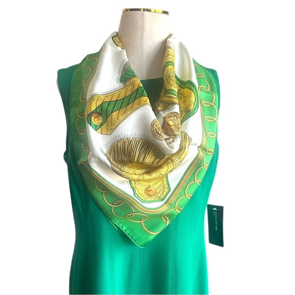 Hermès Paris Green & Gold Military Epaulettes Silk Scarf Carre 90 w/Box - Picture 11 of 13